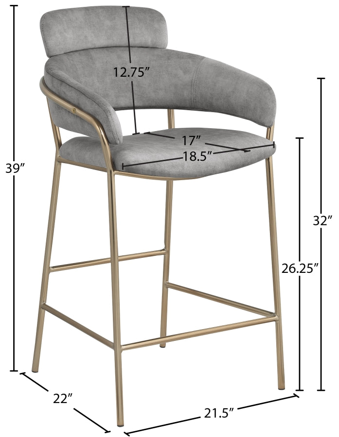 Yara Velvet Upholstered Counter Stool — 550-C - Grey - 550Grey-C Dim