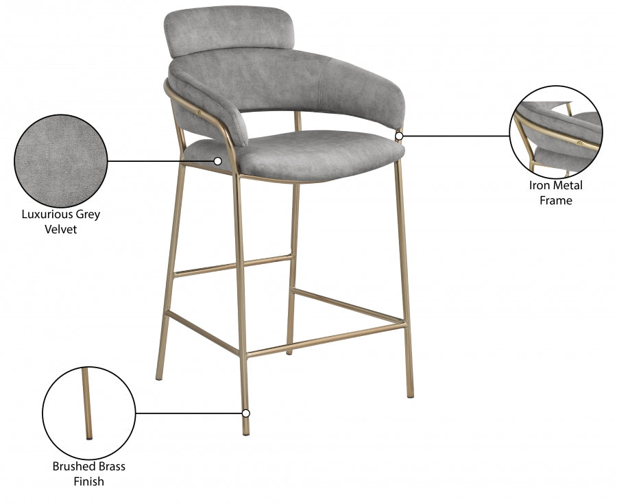 Yara Velvet Upholstered Counter Stool — 550-C - Grey - 550Grey-C Infographic