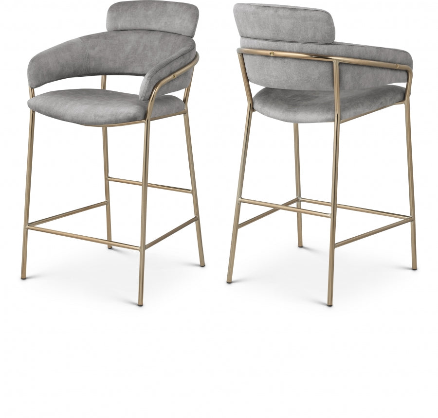 Yara Velvet Upholstered Counter Stool — 550-C - Grey - 550Grey-C Double Chair