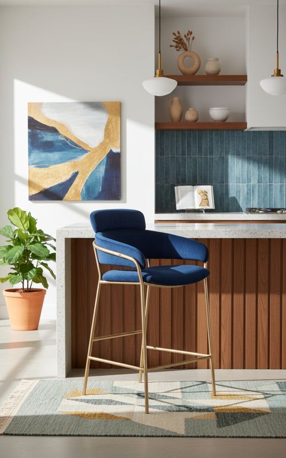 Yara Velvet Upholstered Counter Stool — 550-C - Blue - 550Navy-C alternate view 1