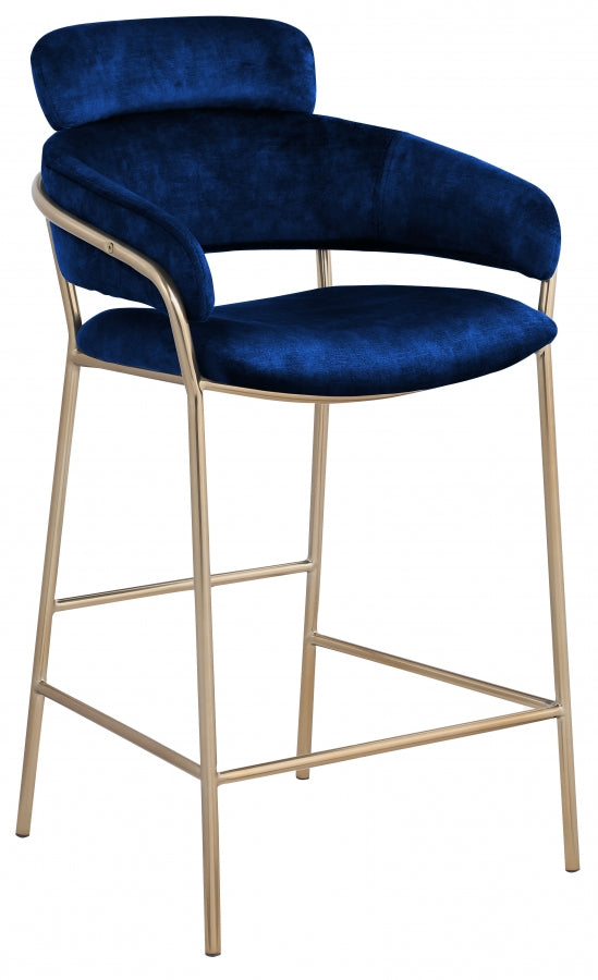 Yara Velvet Upholstered Counter Stool — 550-C - Blue - 550Navy-C