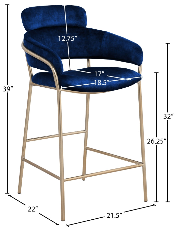 Yara Velvet Upholstered Counter Stool — 550-C - Blue - 550Navy-C Dim