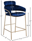 Yara Velvet Upholstered Counter Stool — 550-C - Blue - 550Navy-C Dim