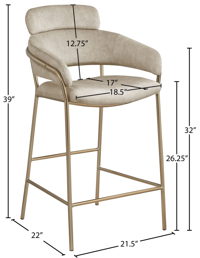 Yara Velvet Upholstered Counter Stool — 550-C - Stone - 550Stone-C Dim