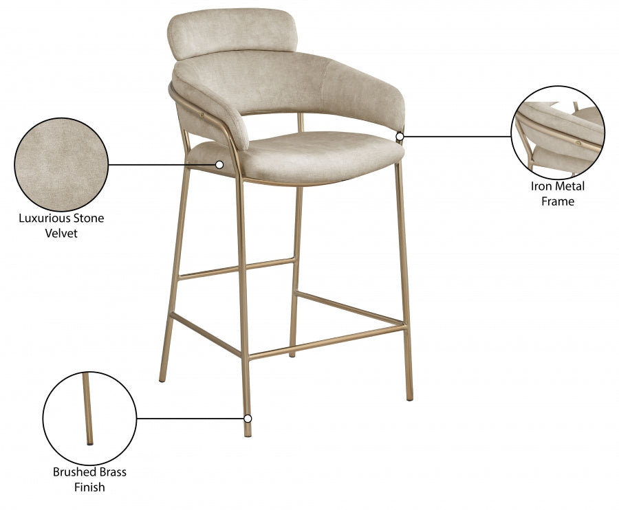 Yara Velvet Upholstered Counter Stool — 550-C - Stone - 550Stone-C Infographic