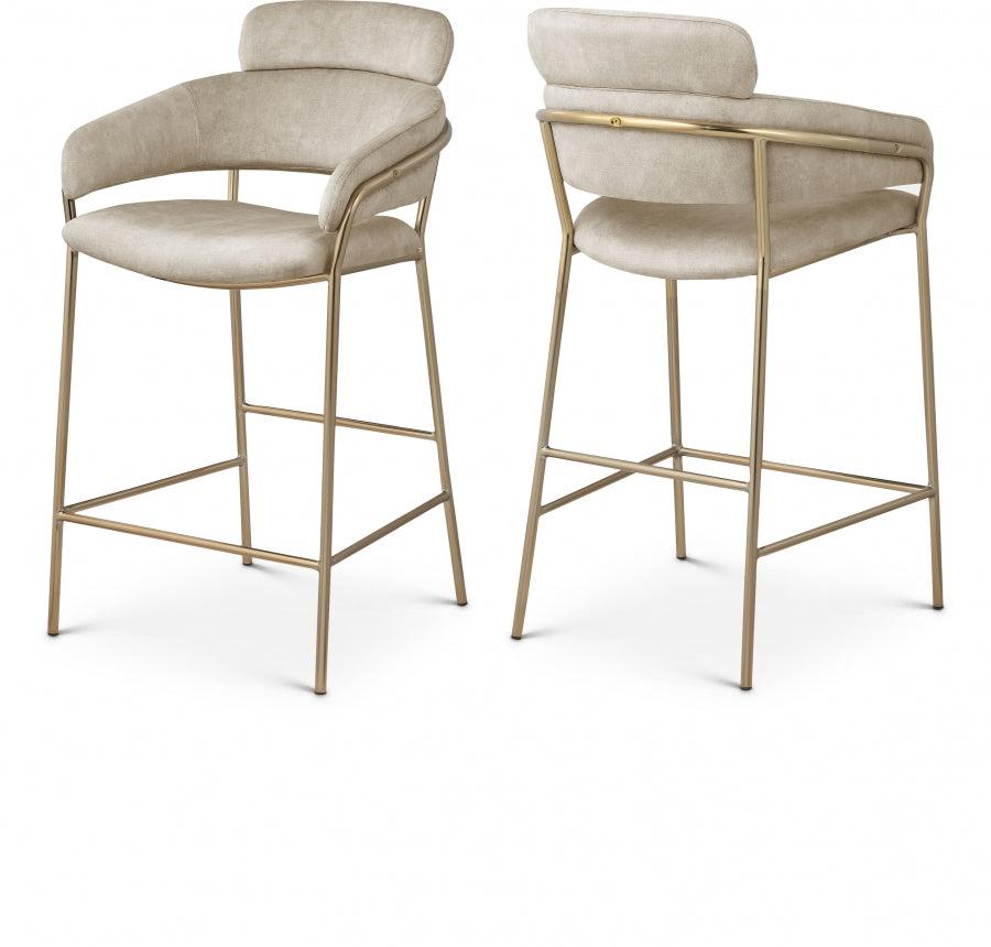 Yara Velvet Upholstered Counter Stool — 550-C - Stone - 550Stone-C Double Chair