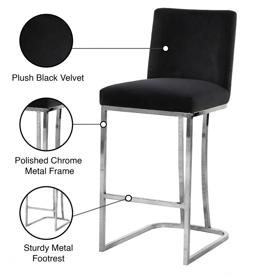 Heidi Velvet Upholstered Counter Stool — 708-C - Black - 708Black-C Infographic