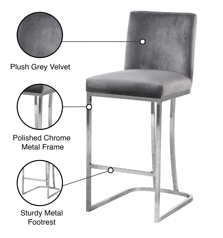 Heidi Velvet Upholstered Counter Stool — 708-C - Grey - 708Grey-C Infographic