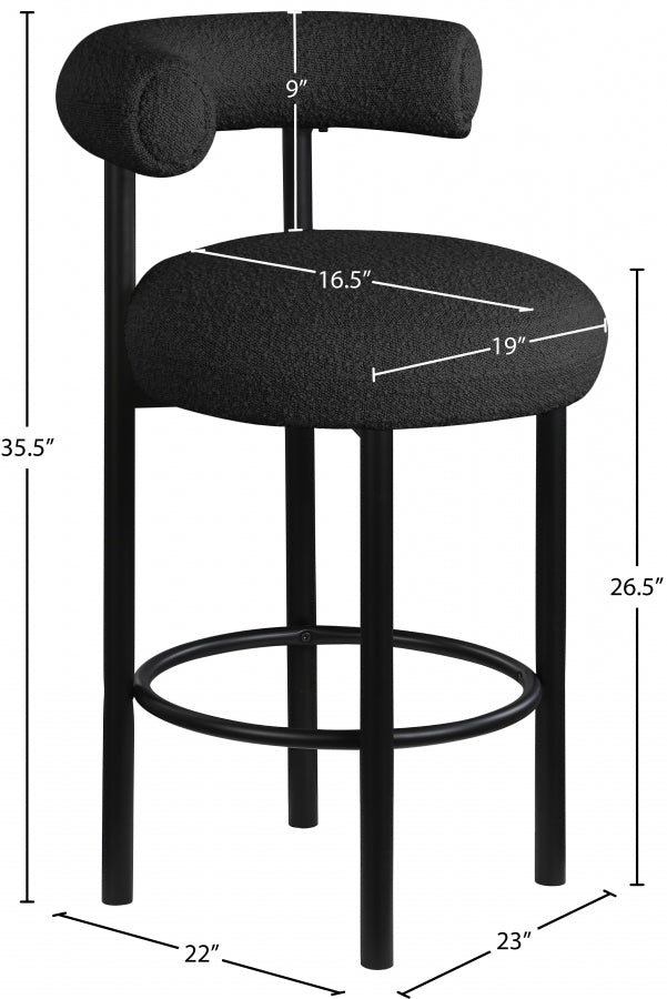 Bordeaux Boucle Fabric Upholstered Stool — 551-C - Black - 551Black-C Dim