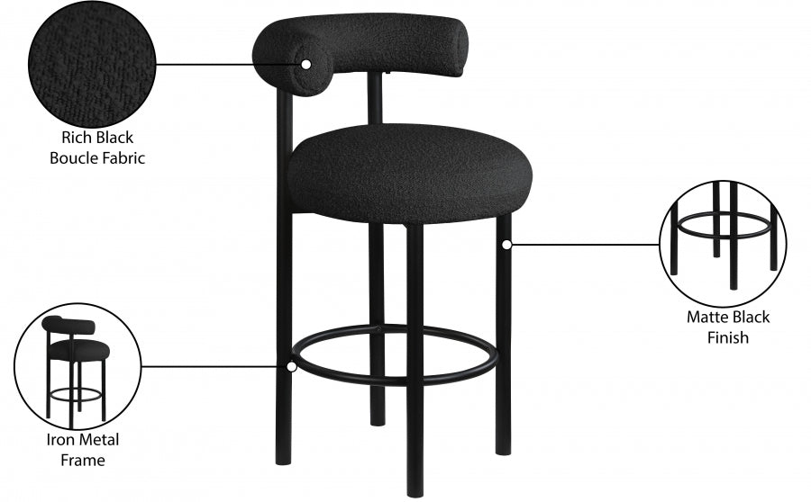 Bordeaux Boucle Fabric Upholstered Stool — 551-C - Black - 551Black-C Infographic