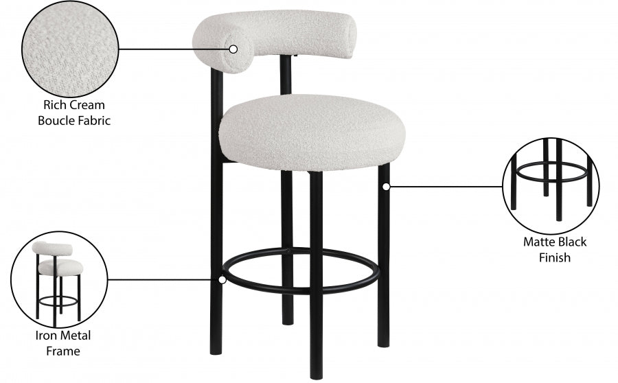 Bordeaux Boucle Fabric Upholstered Stool — 551-C - Cream - 551Cream-C Infographic