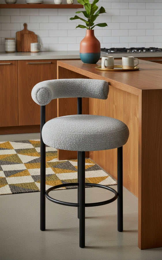 Bordeaux Boucle Fabric Upholstered Stool — 551-C - Grey - 551Grey-C alternate view 1