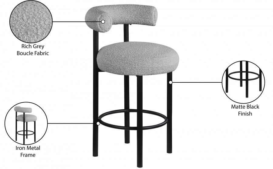 Bordeaux Boucle Fabric Upholstered Stool — 551-C - Grey - 551Grey-C Infographic