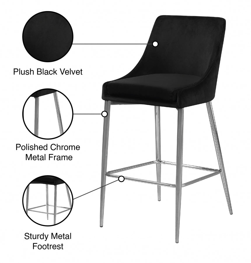 Karina Velvet Upholstered Counter Stool — 790-C - Black - 790Black-C Infographic