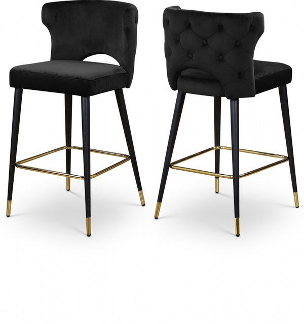 Kelly Velvet Upholstered Counter Stool — 791-C - Black - 791Black-C Double Chair