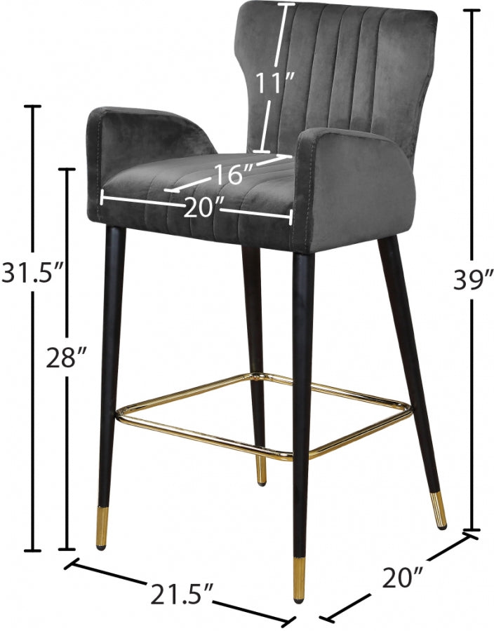 Luxe Velvet Upholstered Counter Stool — 792-C - Grey - 792Grey-C Dim