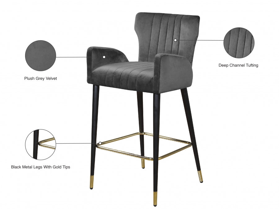 Luxe Velvet Upholstered Counter Stool — 792-C - Grey - 792Grey-C Infographic