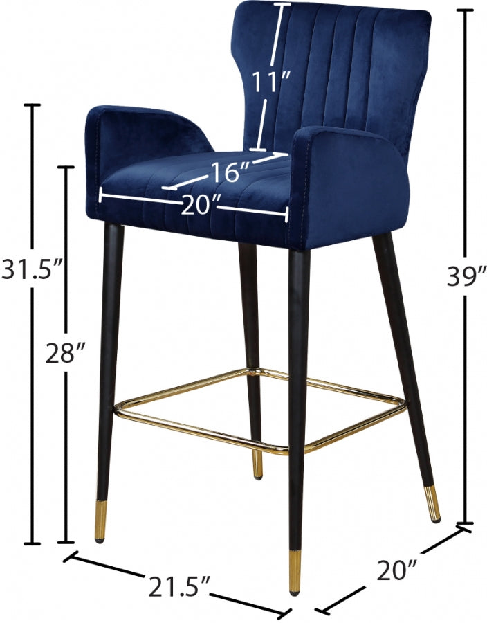 Luxe Velvet Upholstered Counter Stool — 792-C - Blue - 792Navy-C Dim