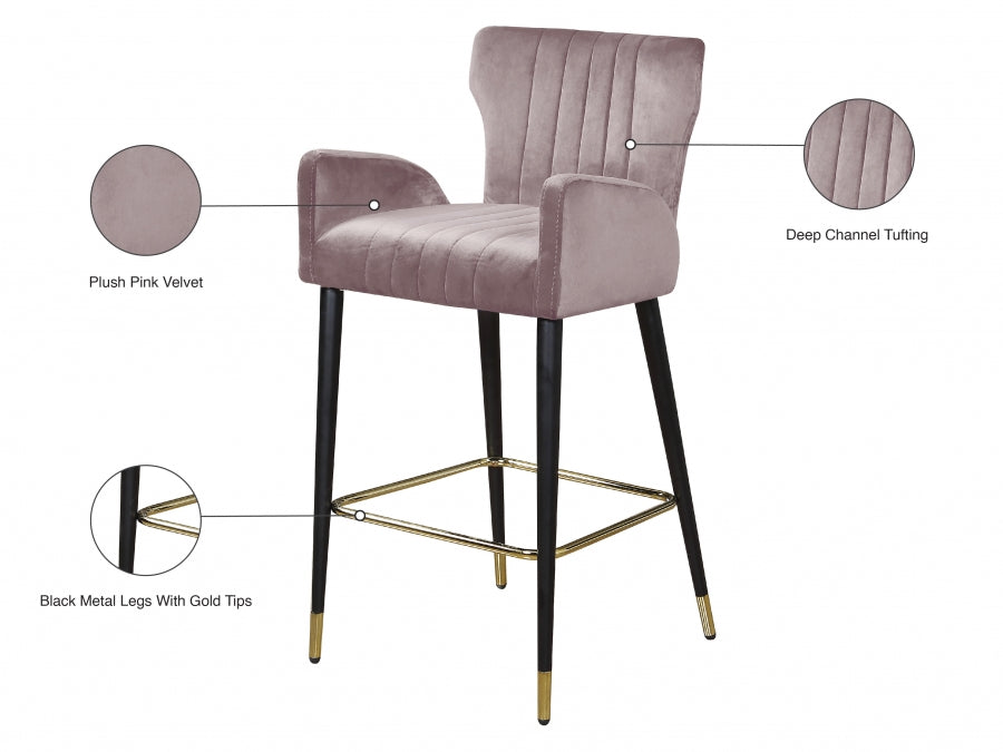 Luxe Velvet Upholstered Counter Stool — 792-C - Pink - 792Pink-C Infographic