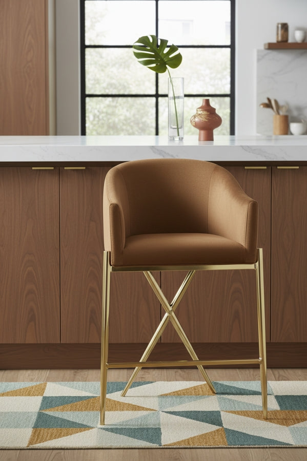 Xavier Velvet Upholstered Counter Stool — 867-C - Saddle - 867Saddle-C alternate view 1