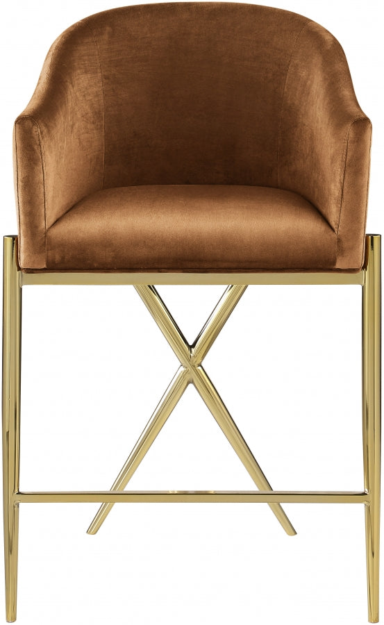 Xavier Velvet Upholstered Counter Stool — 867-C - Saddle - 867Saddle-C alternate view 3