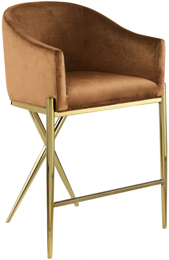 Xavier Velvet Upholstered Counter Stool — 867-C - Saddle - 867Saddle-C