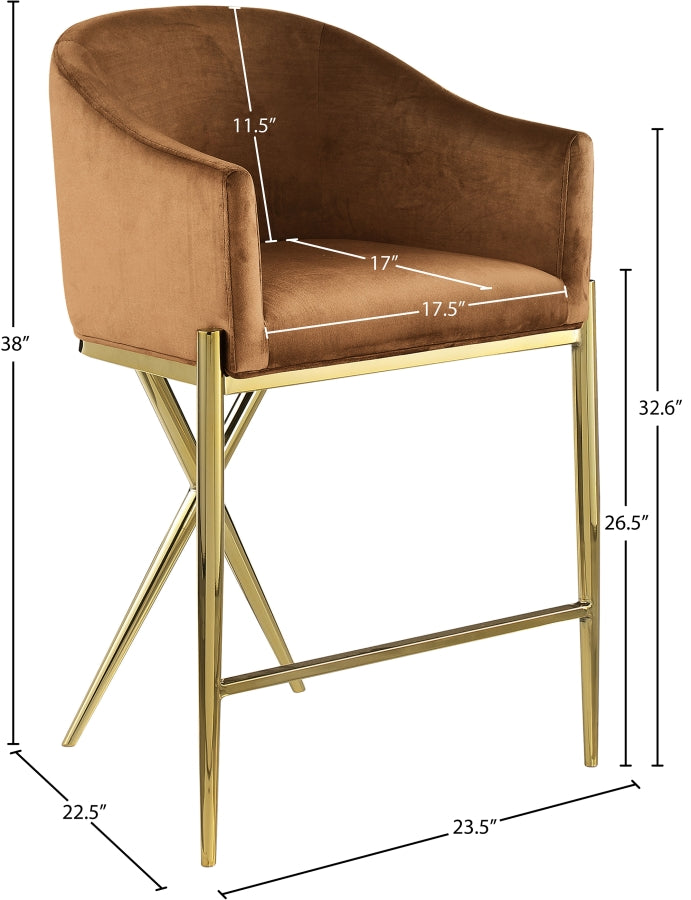 Xavier Velvet Upholstered Counter Stool — 867-C - Saddle - 867Saddle-C Dim