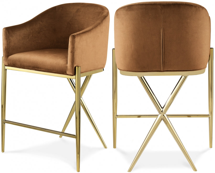 Xavier Velvet Upholstered Counter Stool — 867-C - Saddle - 867Saddle-C Double Chair