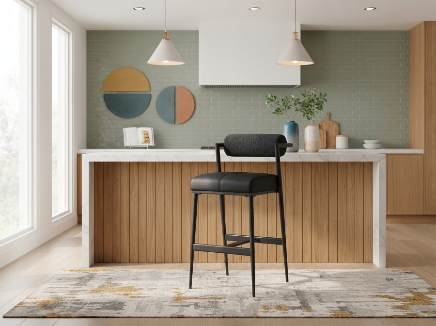 Stryker Boucle Fabric and Vegan Leather Upholstered Bar / Counter Stools — 992-C - Black - 992Black-C alternate view 1
