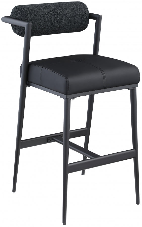 Stryker Boucle Fabric and Vegan Leather Upholstered Bar / Counter Stools — 992-C - Black - 992Black-C