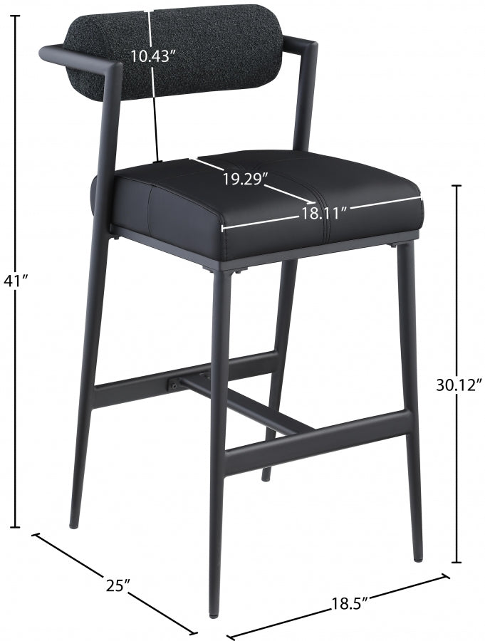 Stryker Boucle Fabric and Vegan Leather Upholstered Bar / Counter Stools — 992-C - Black - 992Black-C Dim