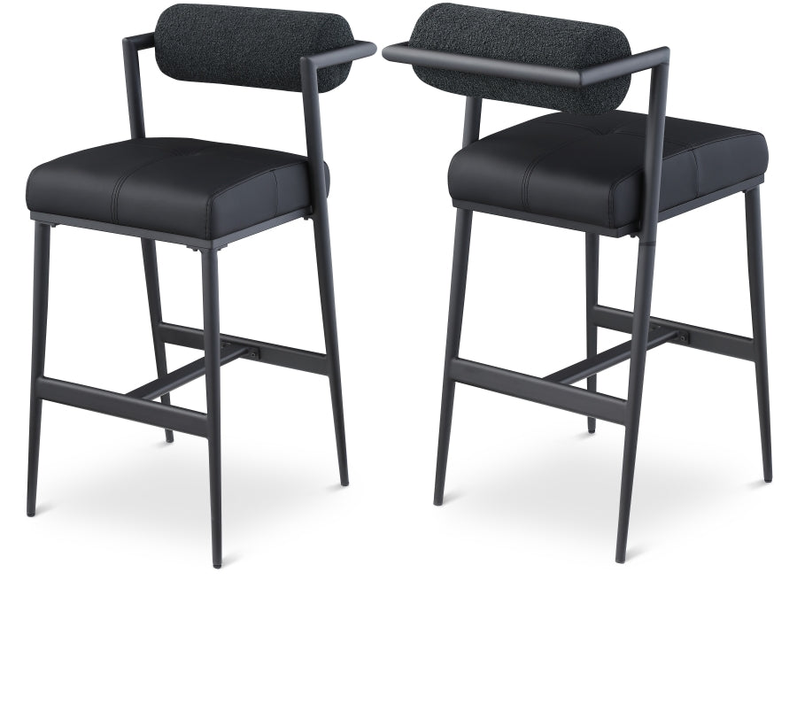 Stryker Boucle Fabric and Vegan Leather Upholstered Bar / Counter Stools — 992-C - Black - 992Black-C Double Chair