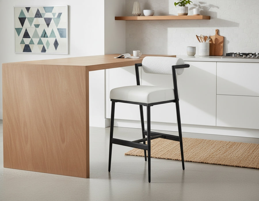 Stryker Boucle Fabric and Vegan Leather Upholstered Bar / Counter Stools — 992-C - Cream - 992Cream-C alternate view 1