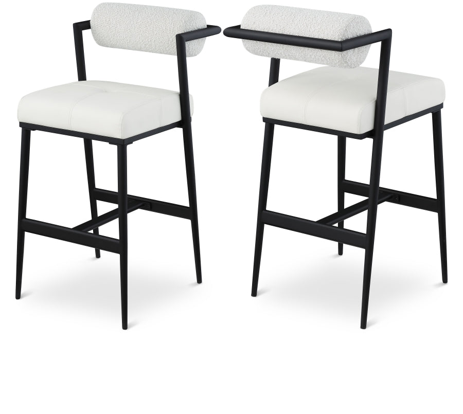Stryker Boucle Fabric and Vegan Leather Upholstered Bar / Counter Stools — 992-C - Cream - 992Cream-C Double Chair