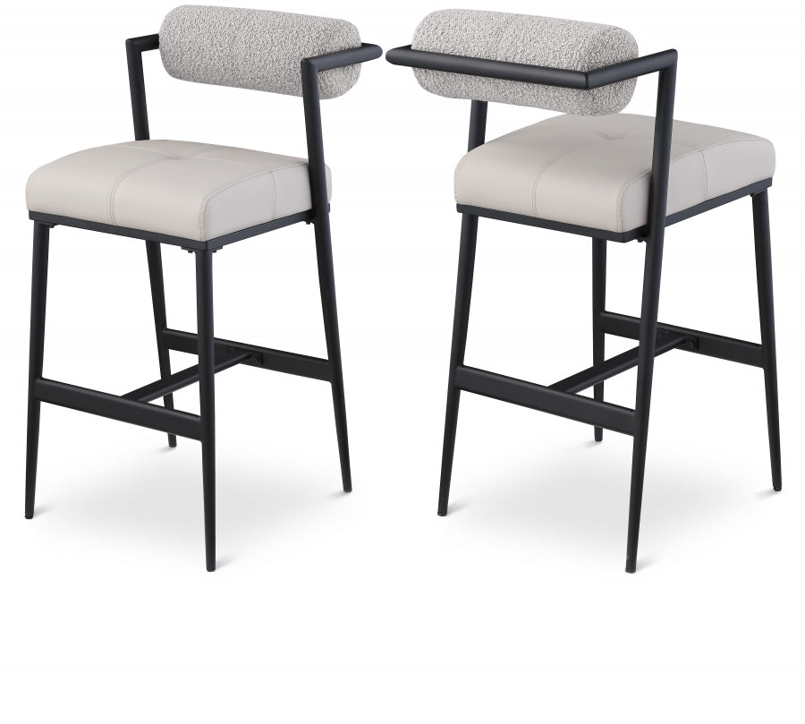 Stryker Boucle Fabric and Vegan Leather Upholstered Bar / Counter Stools — 992-C - Taupe - 992Taupe-C Double Chair