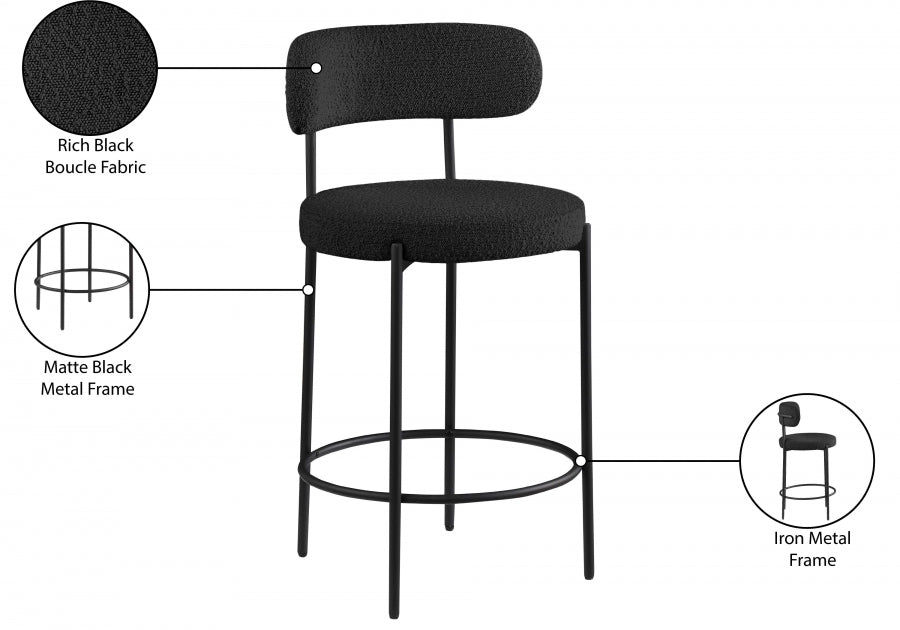 Beacon Boucle Fabric Upholstered Bar / Counter Stools — 877-C - Black - 877Black-C Infographic