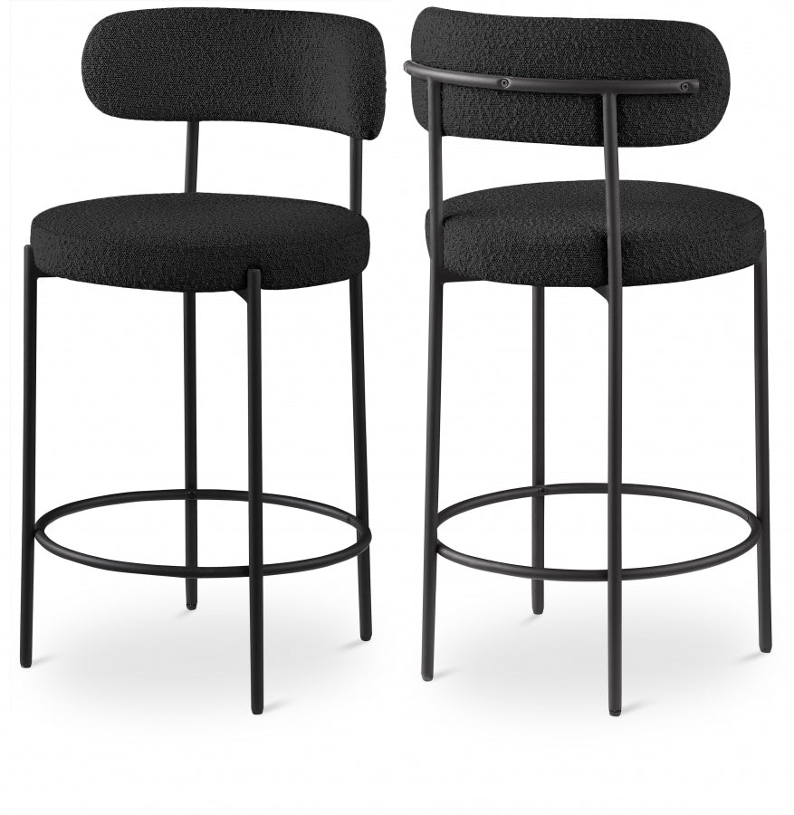 Beacon Boucle Fabric Upholstered Bar / Counter Stools — 877-C - Black - 877Black-C Double Chair