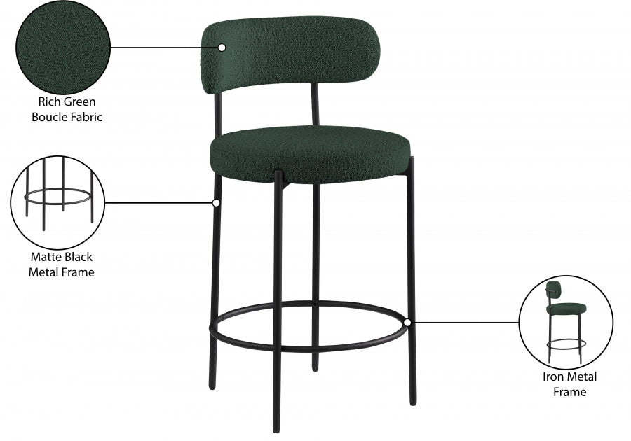 Beacon Boucle Fabric Upholstered Bar / Counter Stools — 877-C - Green - 877Green-C Infographic