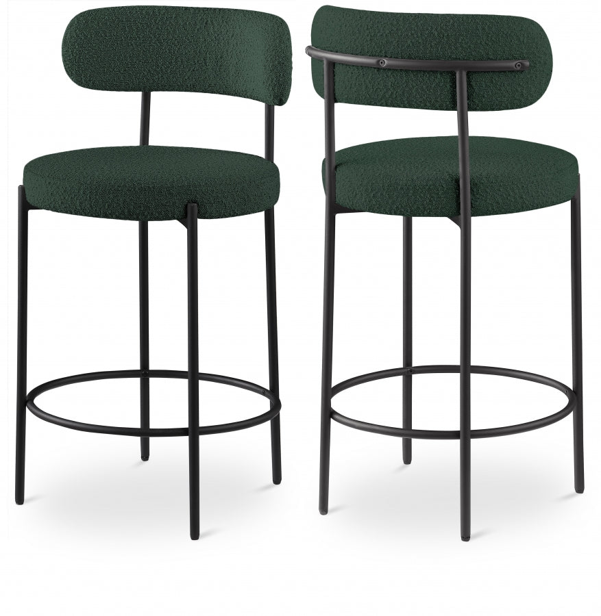 Beacon Boucle Fabric Upholstered Bar / Counter Stools — 877-C - Green - 877Green-C Double Chair