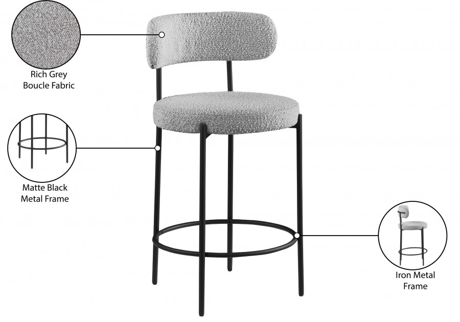Beacon Boucle Fabric Upholstered Bar / Counter Stools — 877-C - Grey - 877Grey-C Infographic