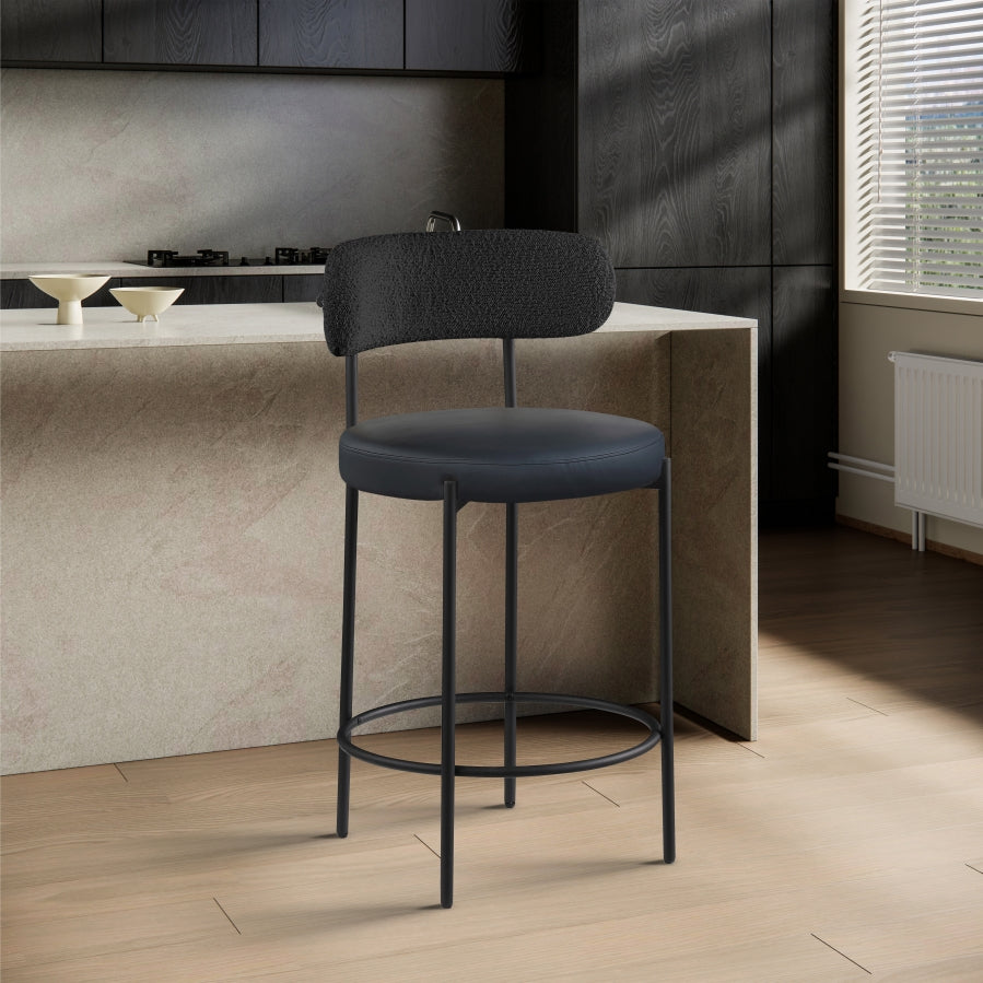 Beacon Vegan Leather And Boucle Fabric Upholstered Bar / Counter Stools — 878-C - Black - 878Black-C alternate view 1