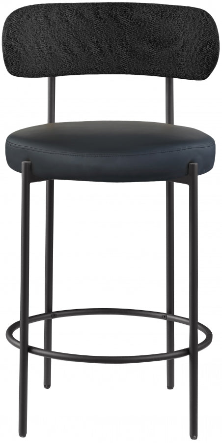Beacon Vegan Leather And Boucle Fabric Upholstered Bar / Counter Stools — 878-C - Black - 878Black-C alternate view 3