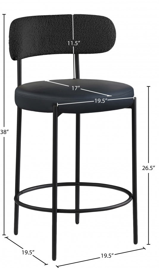 Beacon Vegan Leather And Boucle Fabric Upholstered Bar / Counter Stools — 878-C - Black - 878Black-C Dim