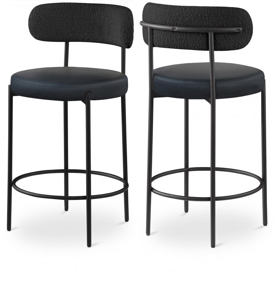 Beacon Vegan Leather And Boucle Fabric Upholstered Bar / Counter Stools — 878-C - Black - 878Black-C Double Chair
