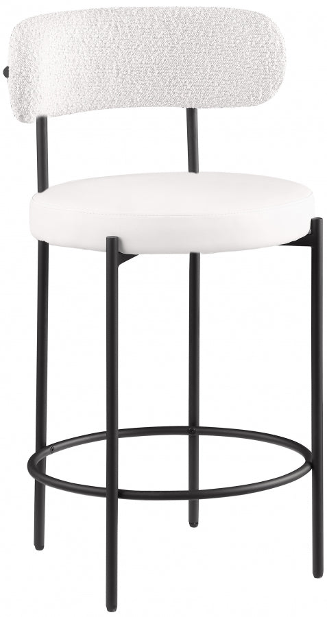 Beacon Vegan Leather And Boucle Fabric Upholstered Bar / Counter Stools — 878-C - Cream - 878Cream-C