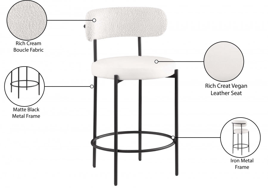 Beacon Vegan Leather And Boucle Fabric Upholstered Bar / Counter Stools — 878-C - Cream - 878Cream-C Infographic