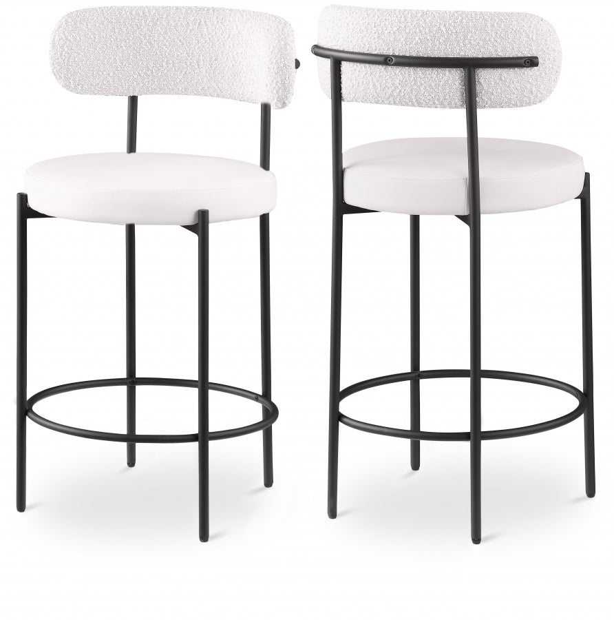 Beacon Vegan Leather And Boucle Fabric Upholstered Bar / Counter Stools — 878-C - Cream - 878Cream-C Double Chair