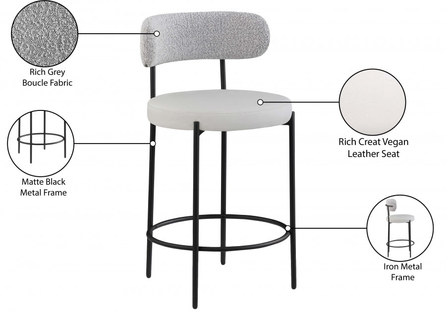 Beacon Vegan Leather And Boucle Fabric Upholstered Bar / Counter Stools — 878-C - Taupe - 878Taupe-C Infographic