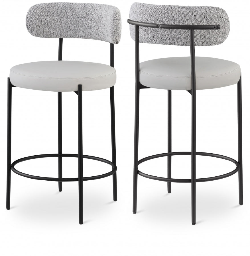 Beacon Vegan Leather And Boucle Fabric Upholstered Bar / Counter Stools — 878-C - Taupe - 878Taupe-C Double Chair