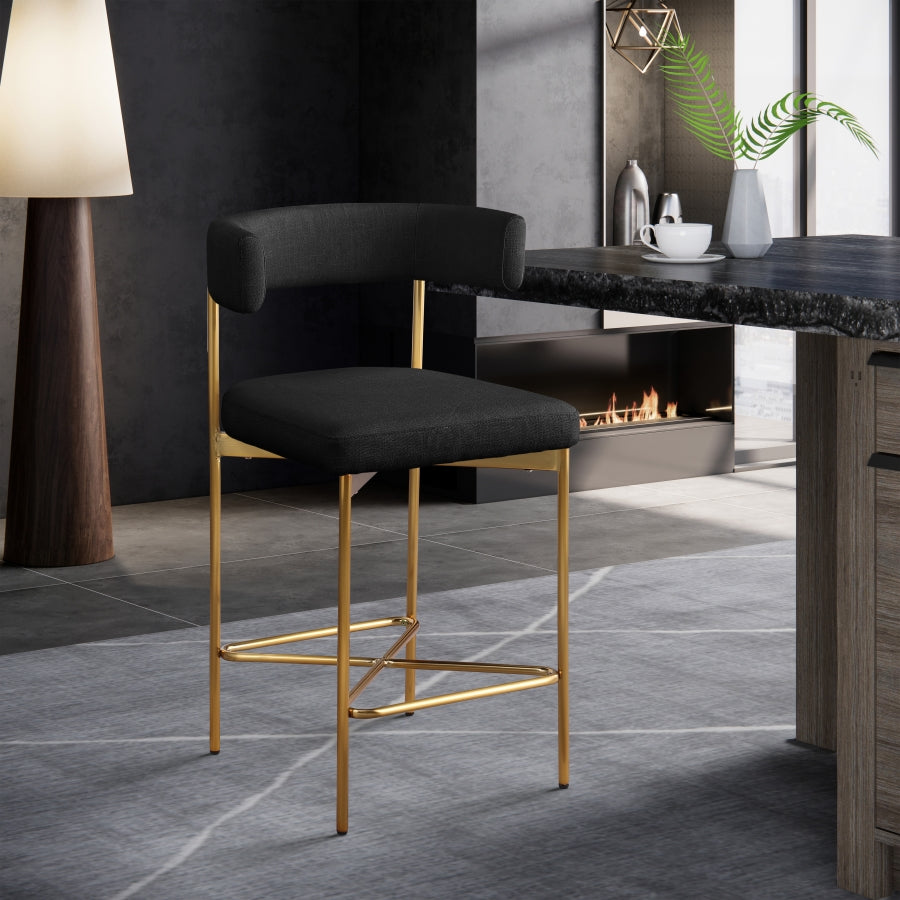 Rivage Linen Textured Fabric Upholstered Bar / Counter Stools — 927-C - Black - 927Black-C alternate view 1